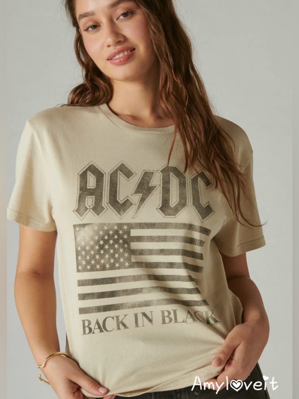 Lucky Brand Back In Black AC/DC Boyfriend Band Tee Shirt #24